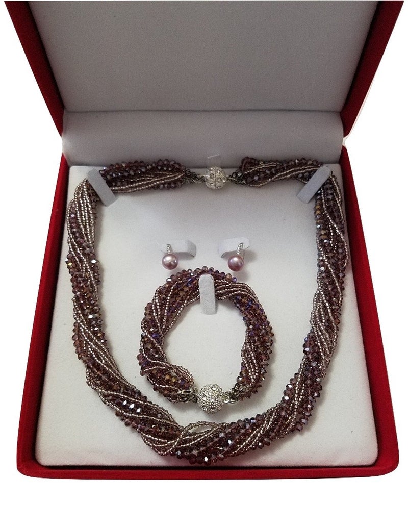 JM Future Velvet Set Gift Box for Jewelry, Necklace/Earring/Bracelet, X-Large, Red - Image 5